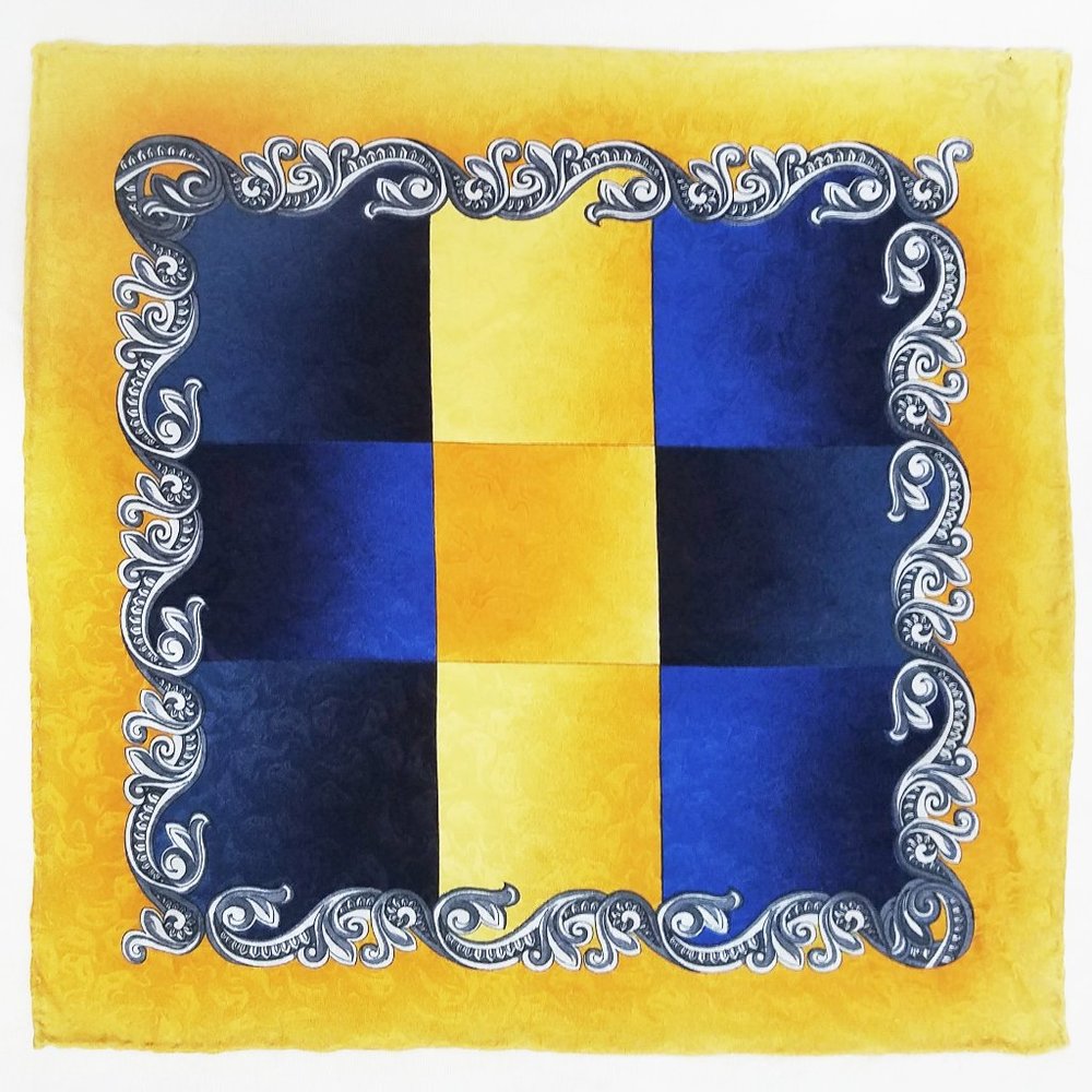 Elegant Blue and Yellow Paisley Pocket Square